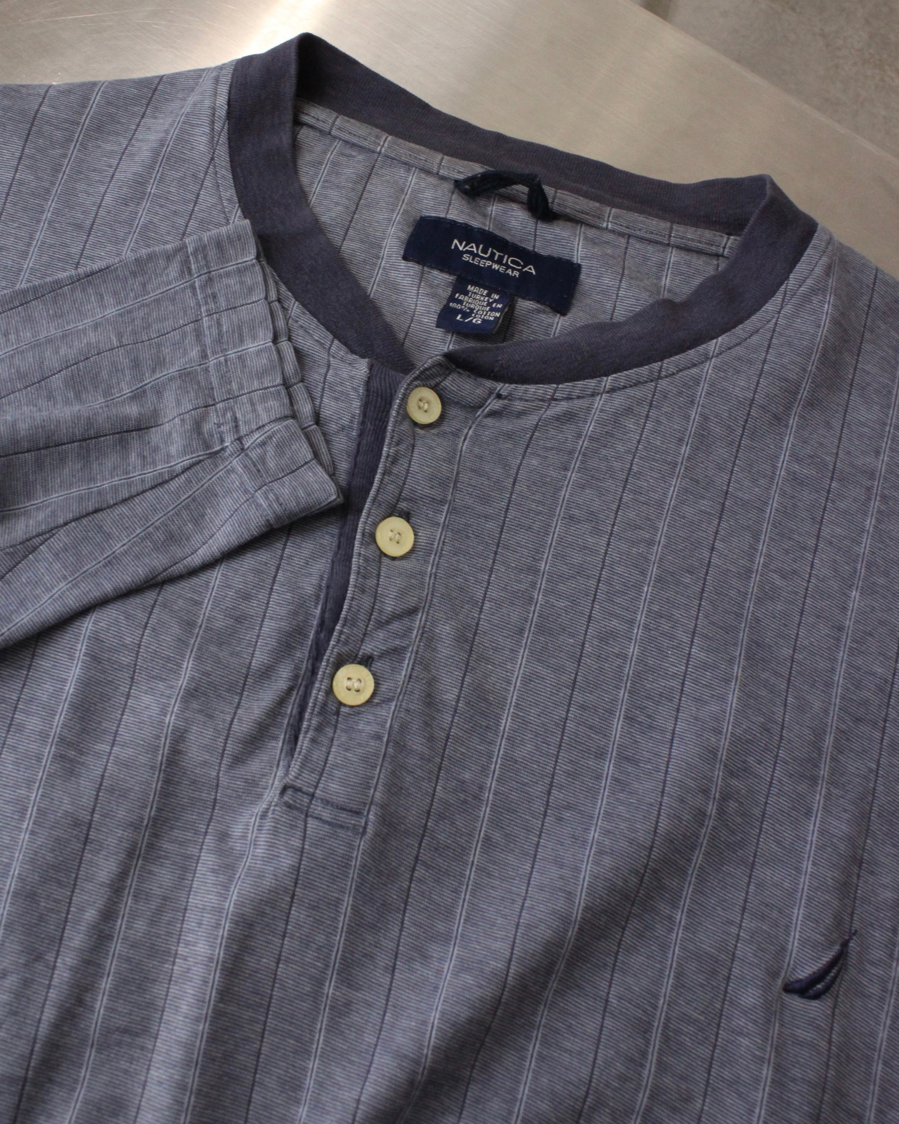 00s~ NAUTICA Striped L/S Henley-Neck Tee