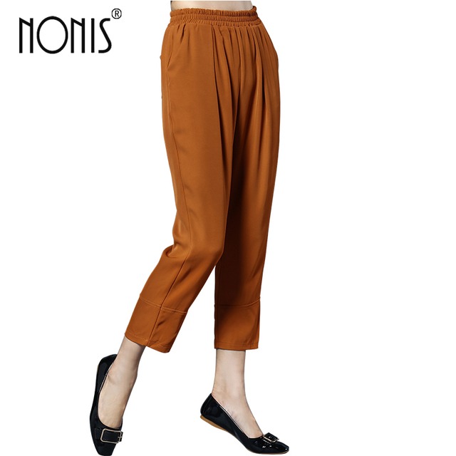 Nonis新しい夏の女性カジュアル緩い弾性ウエストパンツソフト甘いクールolポケットズボンpantalonesプラスサイズ