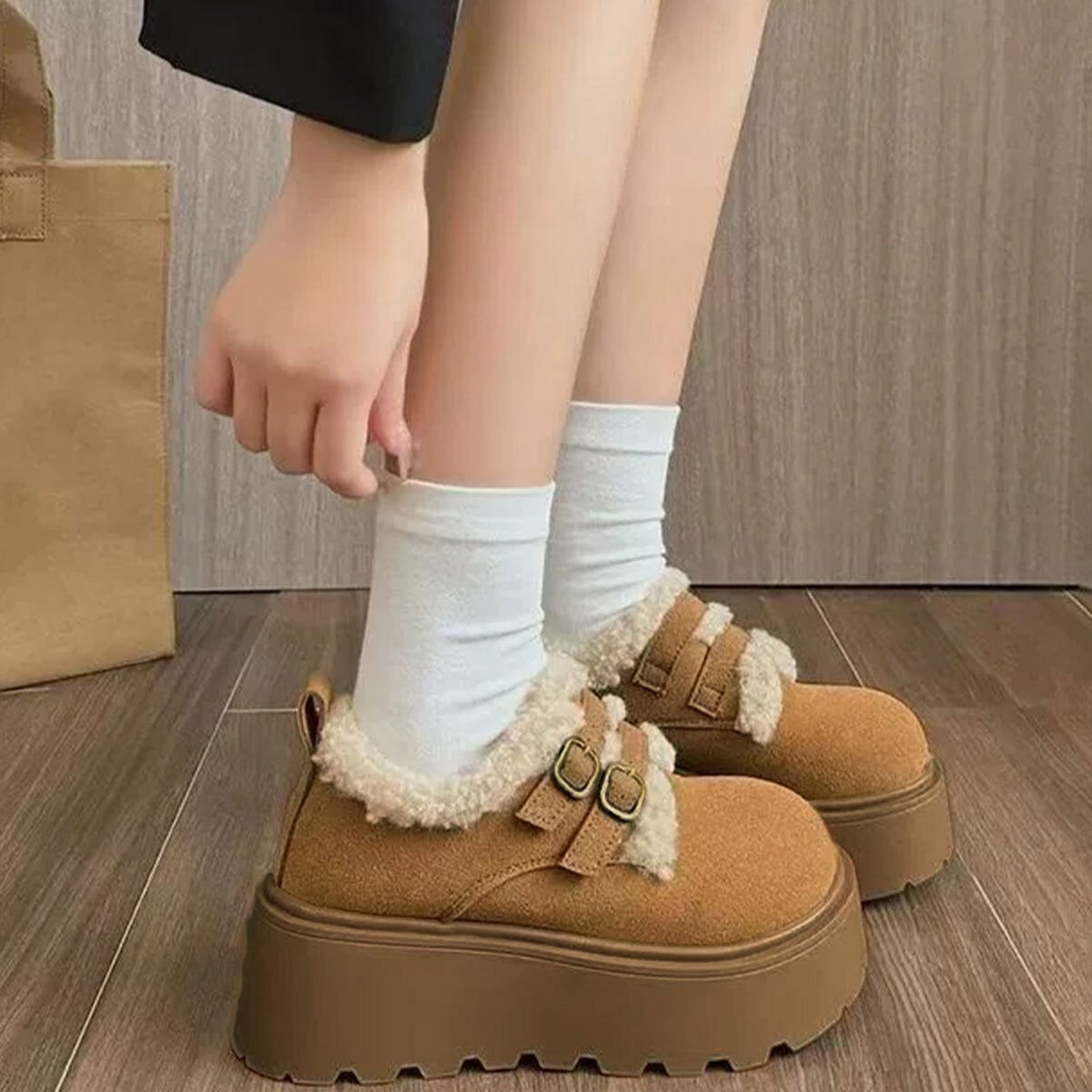 ダブルベルト ボアムートン シューズ レディース 秋冬 厚底 靴 韓国 おしゃれ きれいめ 大人 カジュアル 通勤 通学 防寒 保温 暖かい 軽量 歩きやすい 大人可愛い 大人女子