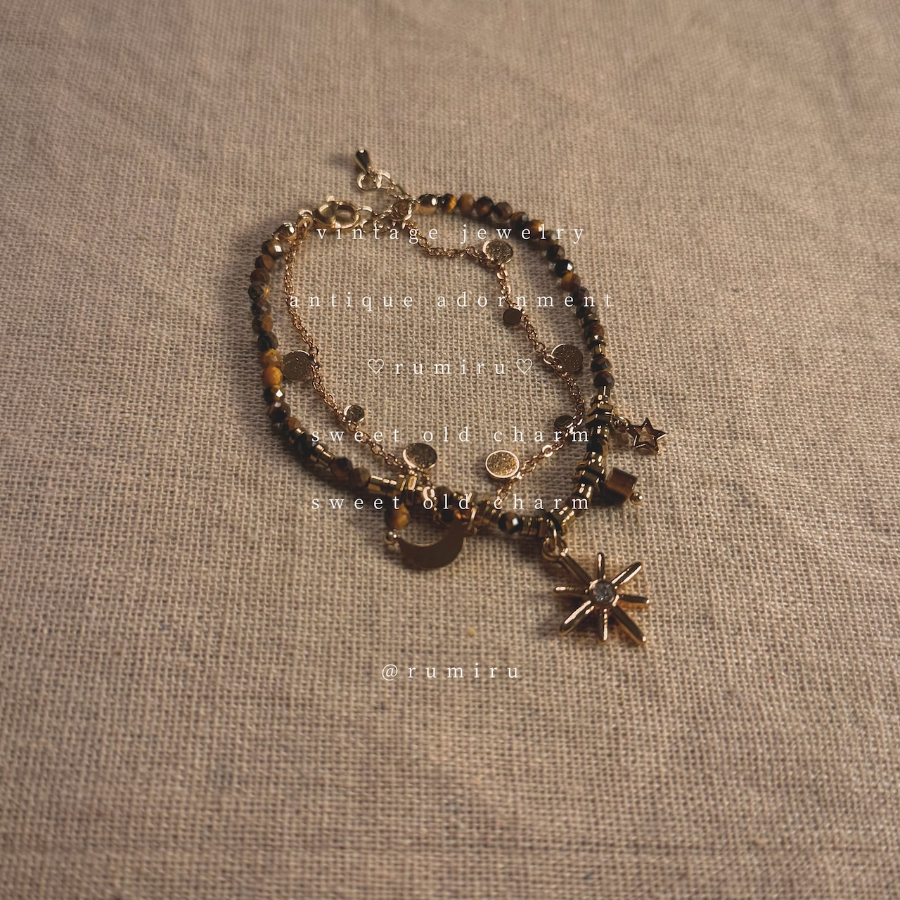 ハンドメイド ヴィンテージ ムーン×サン レトロ ビーズ ブレスレット - 4