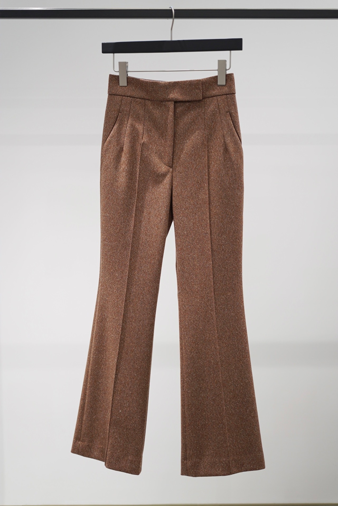 Mame Kurogouchi / Melange Flannel Flared Trousers ( BROWN / GREEN  