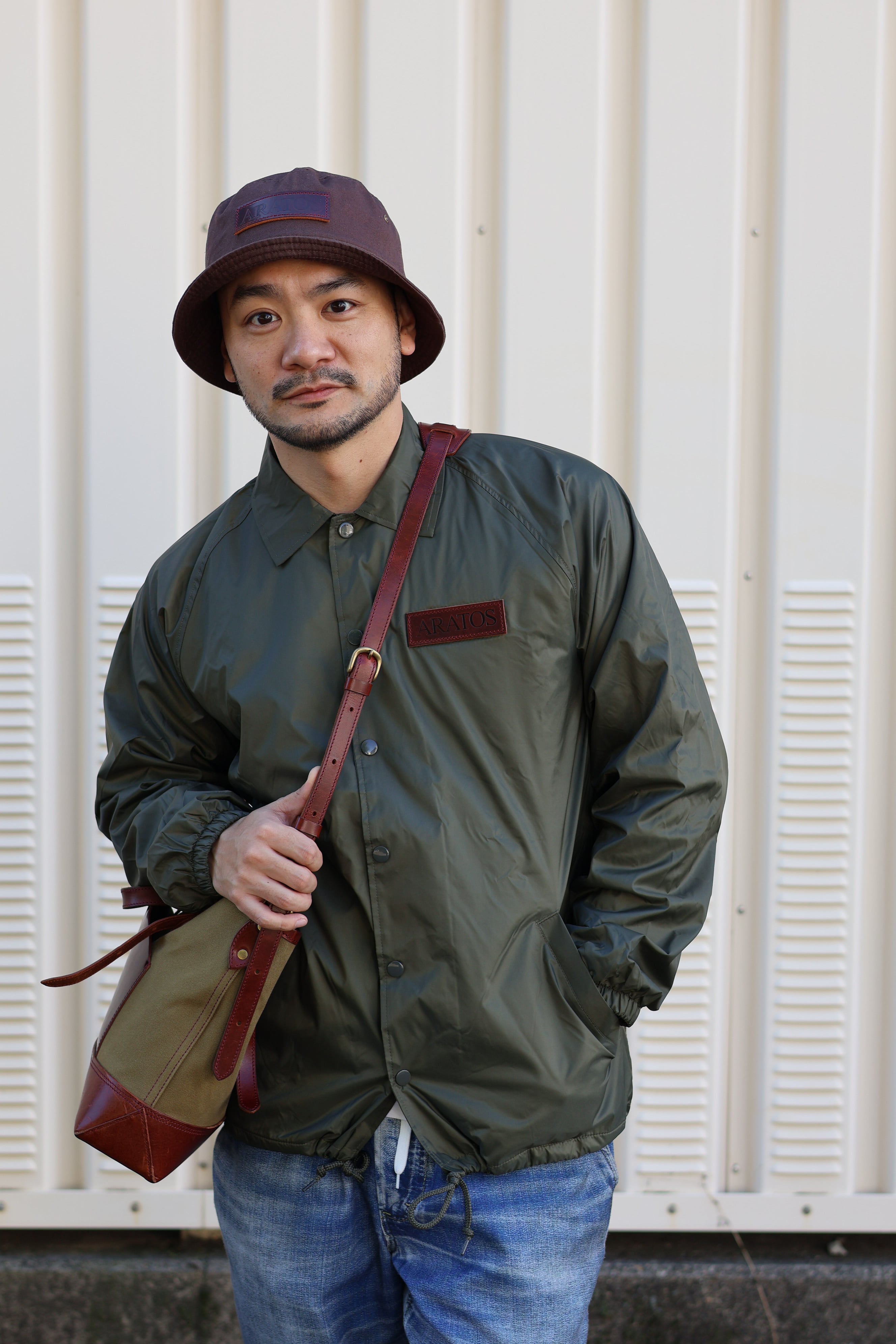 【受注生産】Aratos Leather Patched Boa-Lined Coach Jacket "OD"