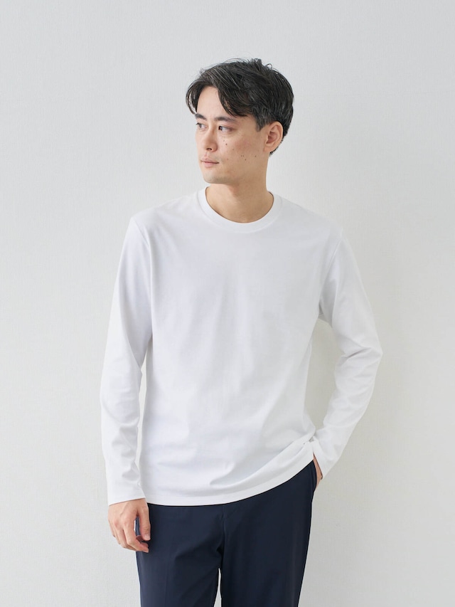 10 Years スムースコットンTシャツ 長袖/レギュラーFit/クルーネック/ホワイト
