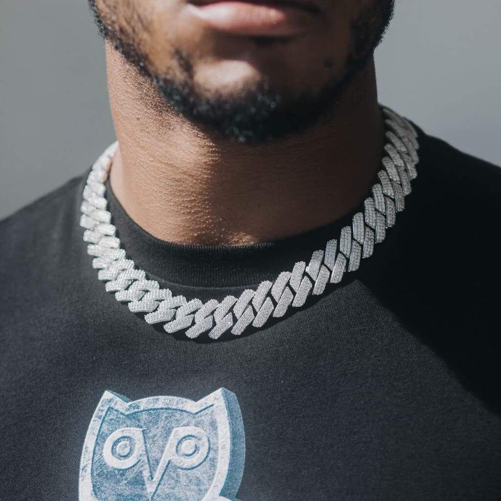s925 Iced Out Prong Chain Necklace 【19mm/40cm】 | Glitter