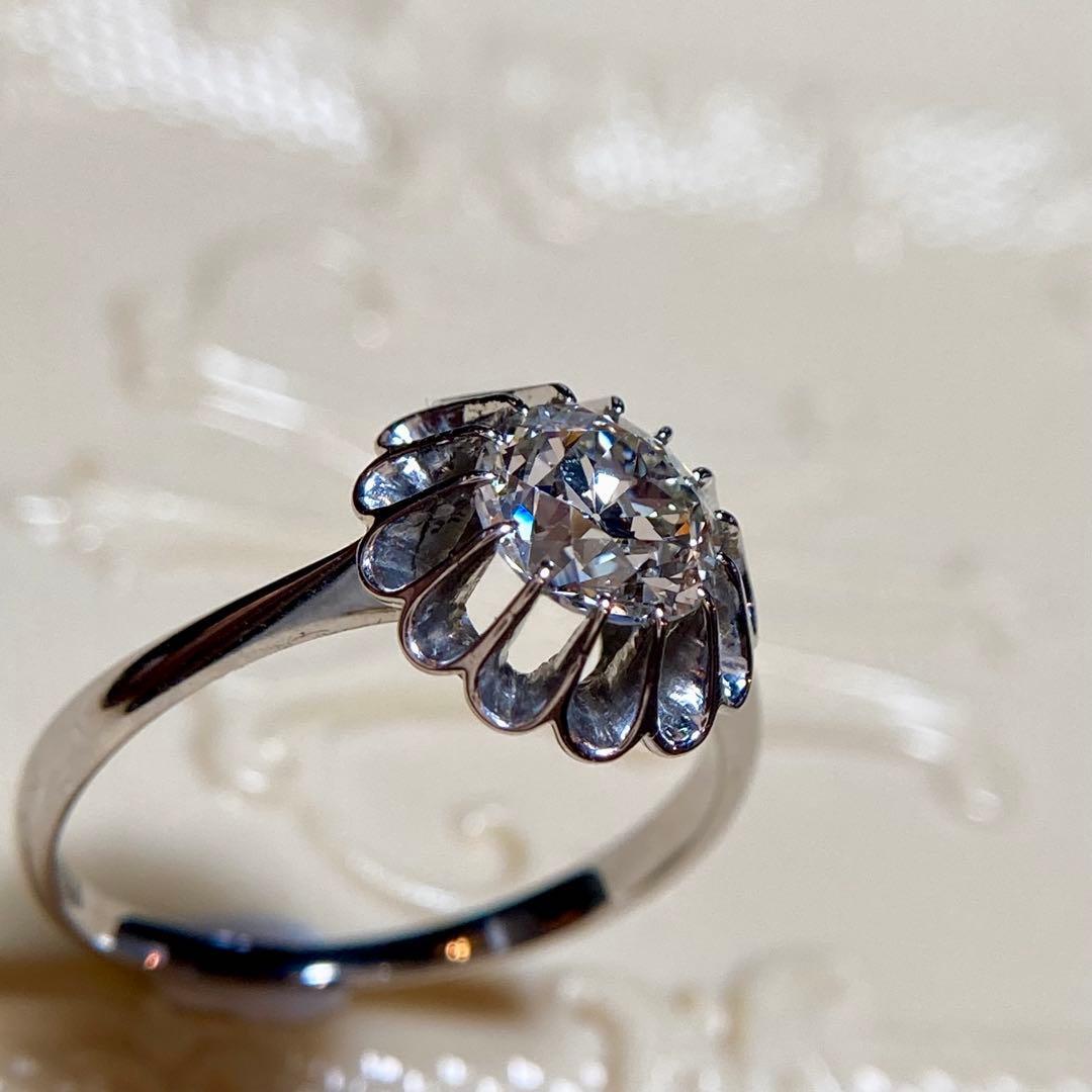 大正～昭和初期 稀少な菊爪留め アンティーク ダイヤモンド リング