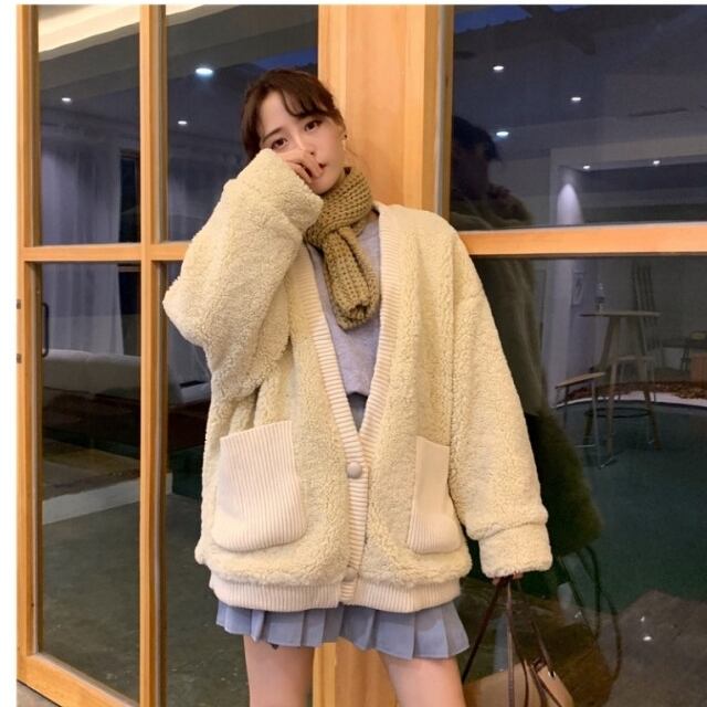 韓国 冬服 レディース 大きいサイズ ボア ブルゾン もこもこ 暖か