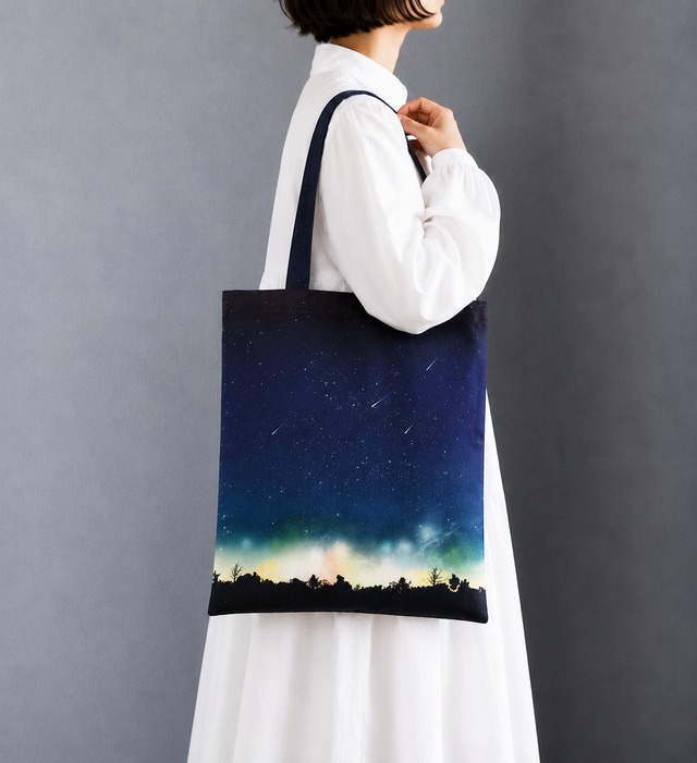 夜空に降り注ぐ流星柄 トートバッグ エコバッグ