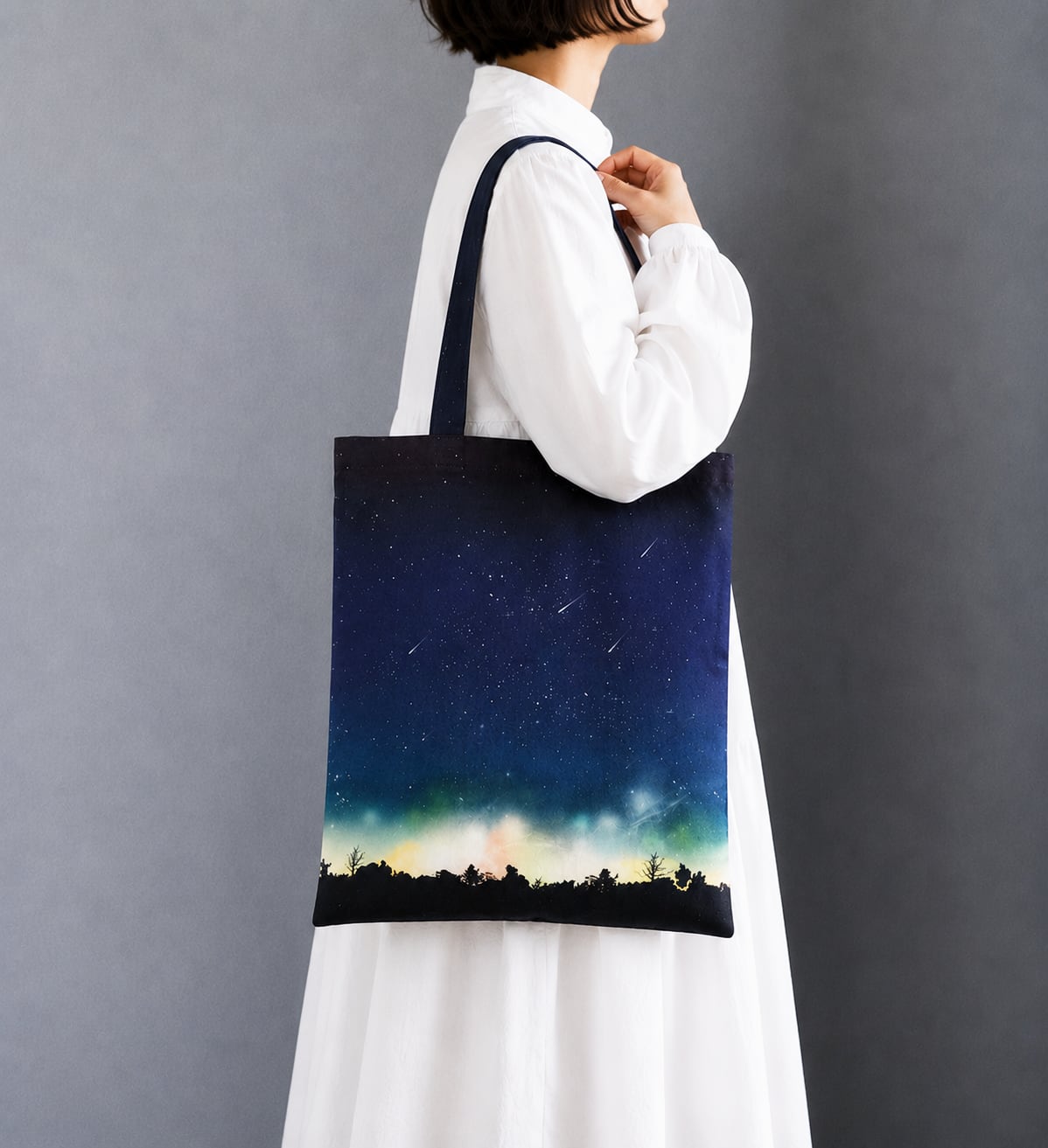 夜空に降り注ぐ流星柄 トートバッグ エコバッグ