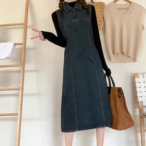 韓国カフェ　韓国ファッション　大人女性　プチプラ　デニムサロペットワンピース レディース　20代コーデ　30代コーデ