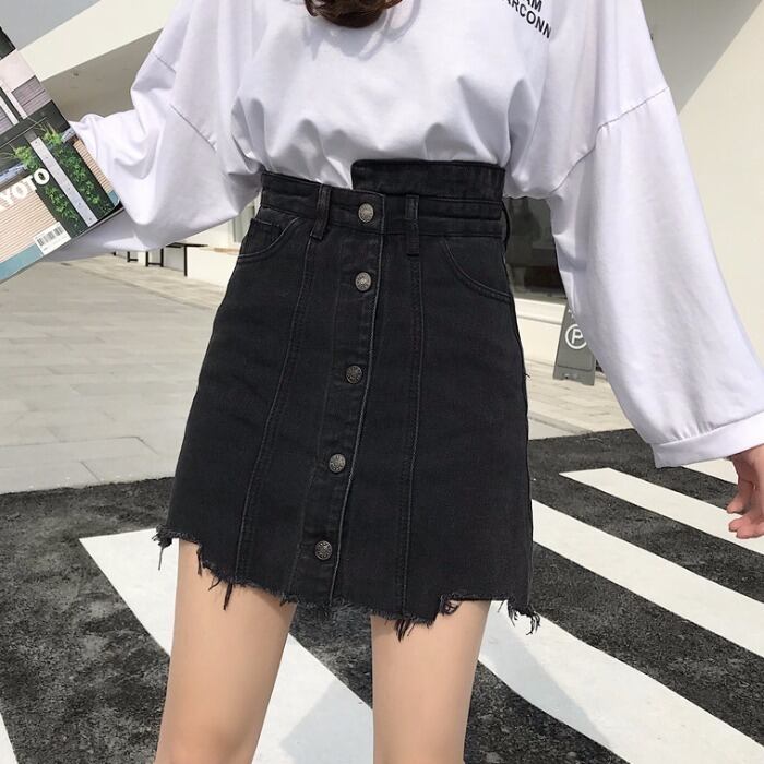 ネット赤いスカートの女性2019秋と冬の新しいトレンディな黒のデニムショートスカートハイウエストシンヒップスカートAラインスカート 1号婦人74766804413