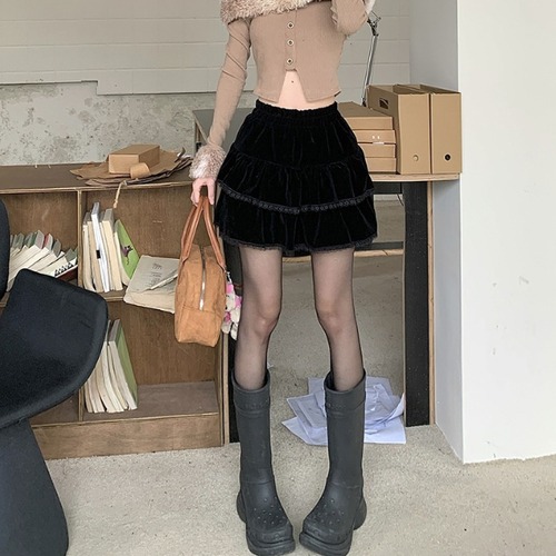 レースヘムティアードベロアスカート ・79396