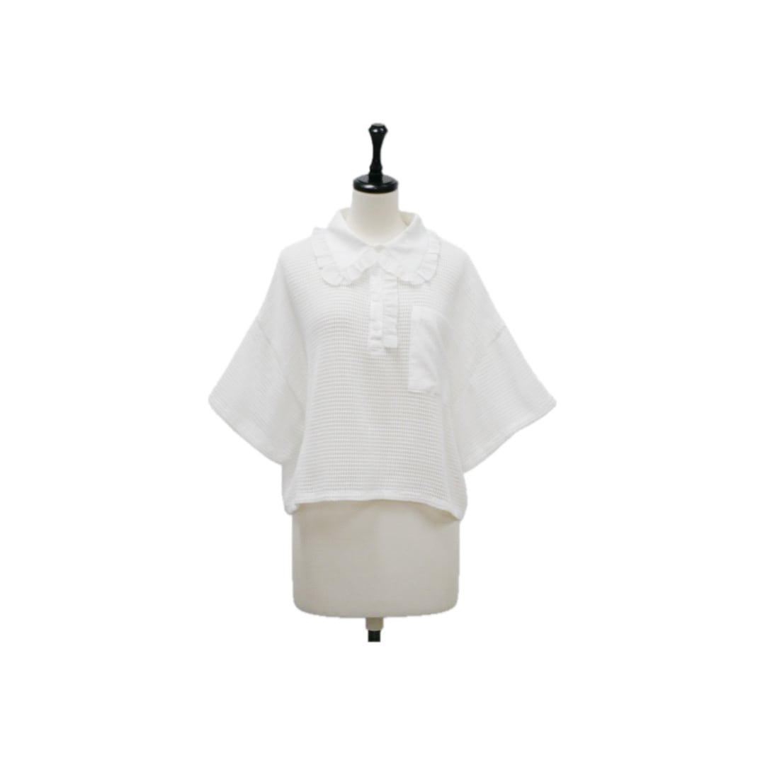 Sheer mesh frill polo tops