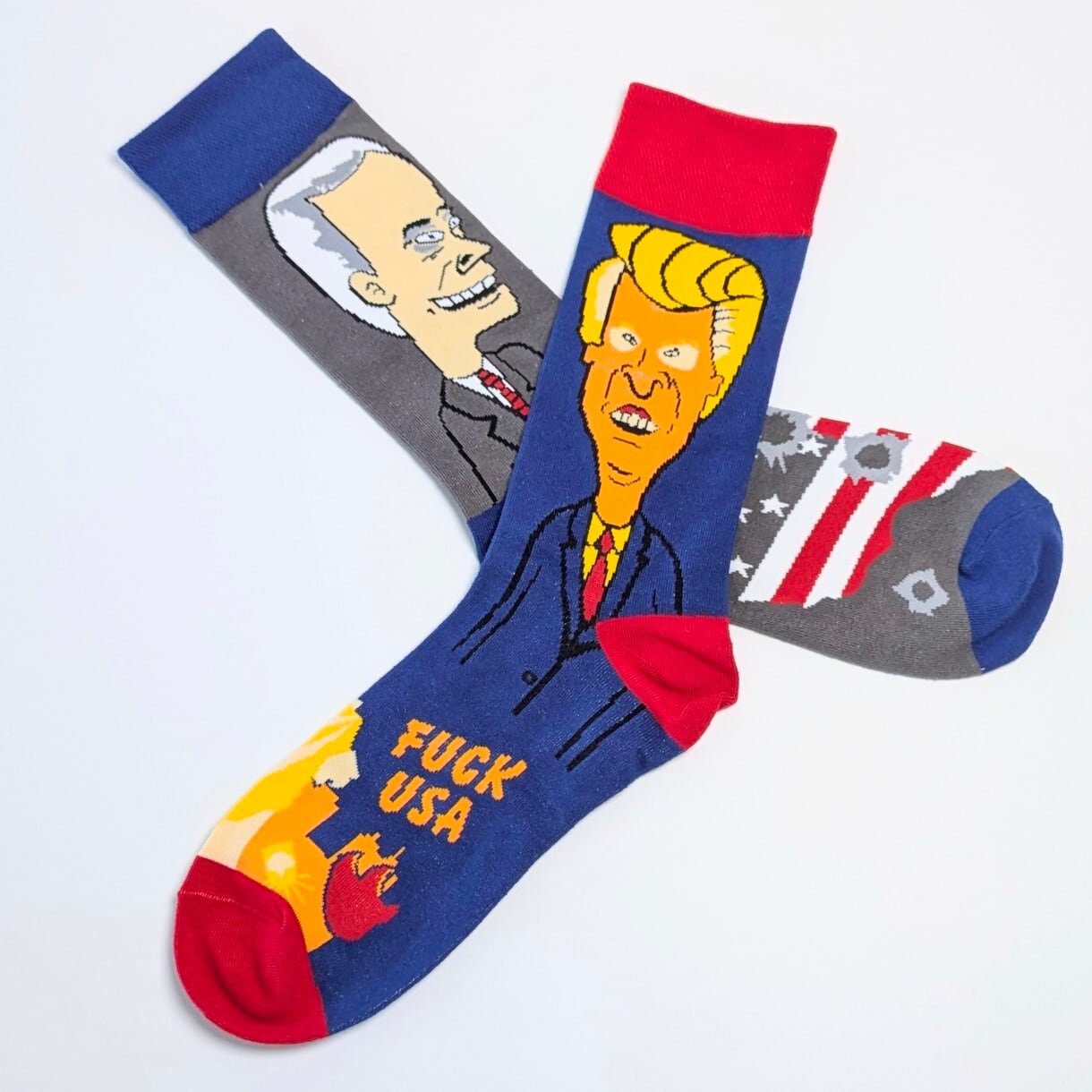♧【 crew socks / クルーソックス 】Beavis and Butt-Head（ ビーバス・アンド・バットヘッド ）『 ドナルド・トランプ & ジョー・バイデン / 大統領パロディソックス /  靴下 / ソックス〚アメリカン雑貨 アメトイ〛