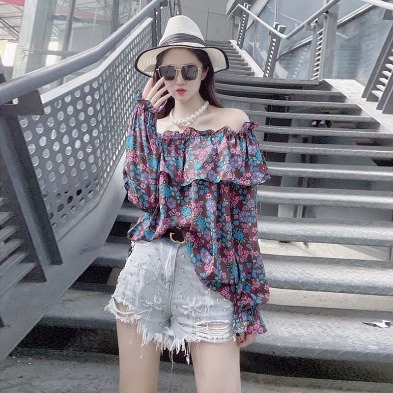 シフォンシャツ ショートサマースタイルフローラルブラウス 夏物 花柄 ミックスインファッション94858097344