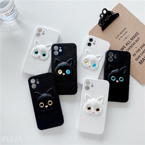 【iphone12対応】 かわいい 3D にゃんこ 耐衝撃 カメラレンズ 保護 iphone レザーケース 4タイプ