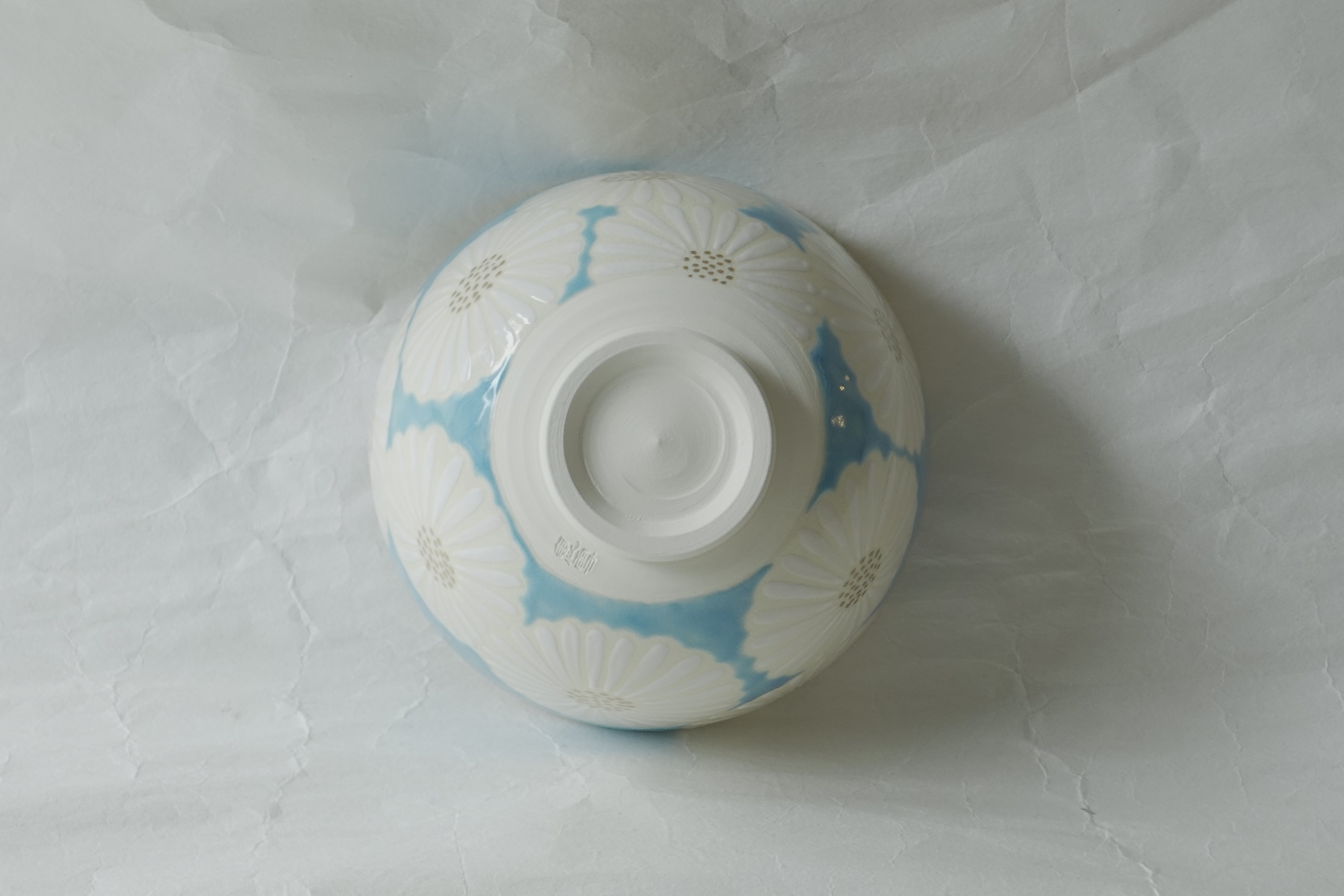 清水焼 青地 白菊 抹茶碗 | 小林漆陶