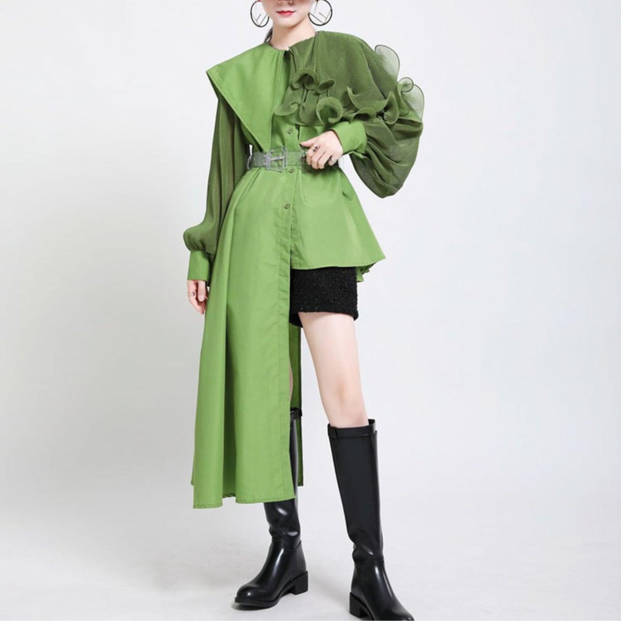 アシンメトリーデザインオーバーサイズシルエットロングシャツR0029