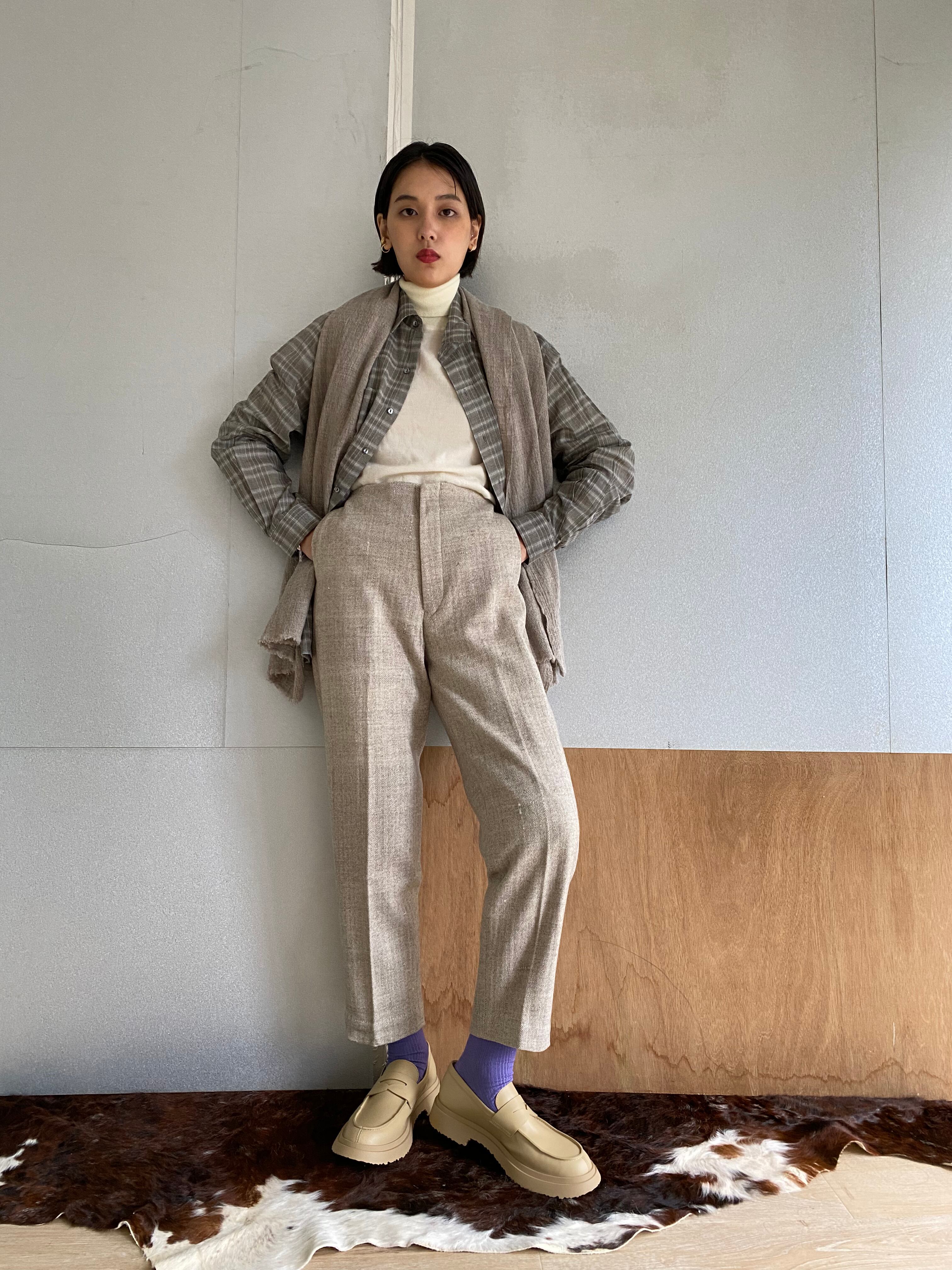 High waist trousers "herringbone" khadi wool