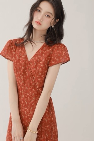 漢/Han ワンピース 漢服 チェリーレッド グラスグリーン クリーミーアプリコット パーティー 袖付き ロングスカート