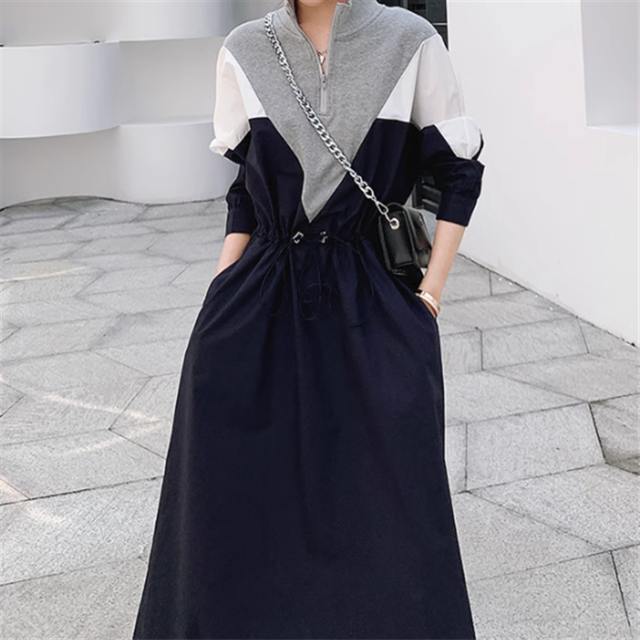 配色ハーフジップワンピース 10806