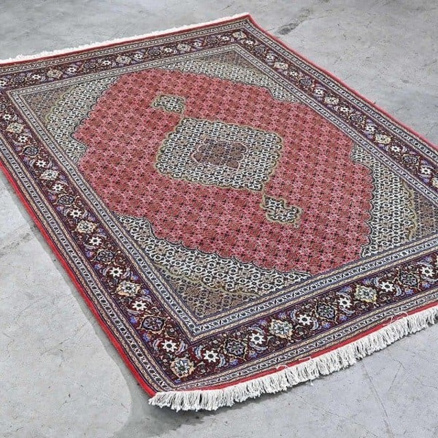 クリーニング済み イラン製 ペルシャ絨毯 タブリーズ産 マヒ柄 ヘラティ 手織り シルク カーペット ラグ 絨毯 敷物【 中古家具/中古インテリア/USED家具ユーズド家具/リサイクル】