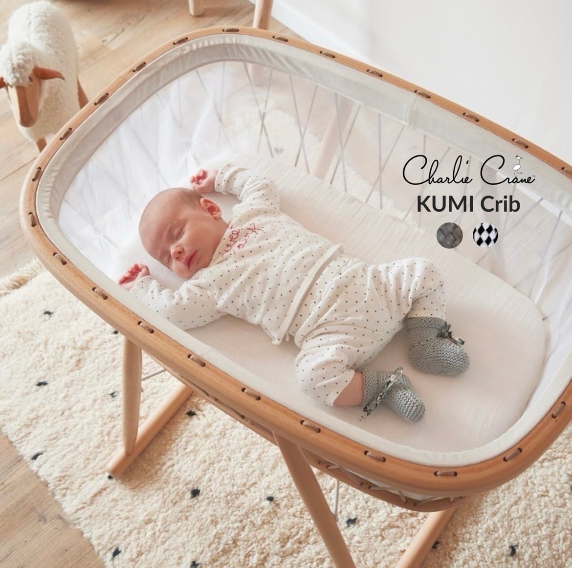 チャーリークレーン　ベビーベッド　ゆりかご　クミクリブメッシュ⭐︎ チャーリークレーンベビーベッドゆりかごベッド
