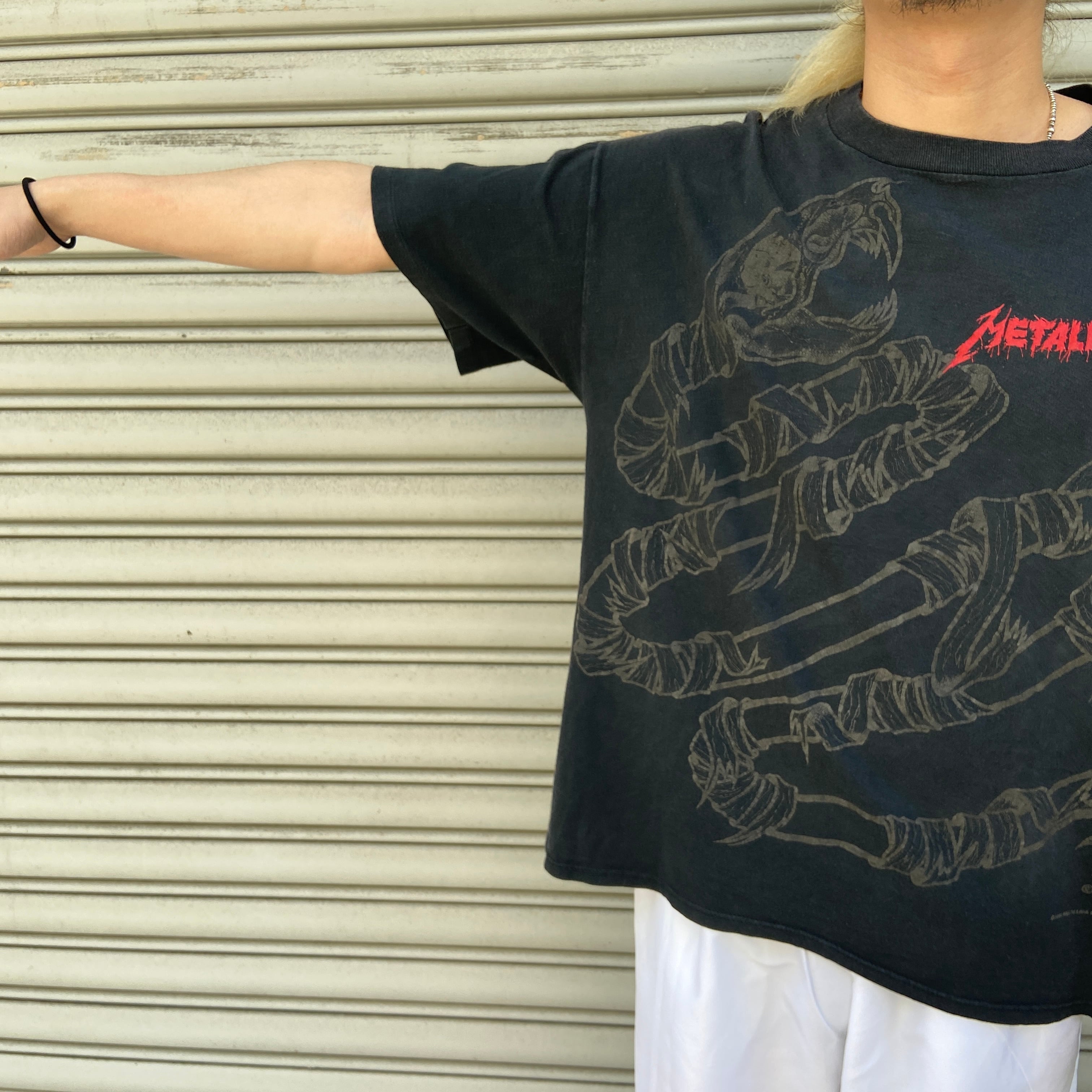 90s メタリカ バンドTシャツ 総柄 USA製 XL パスヘッド 黒 大判 | 古着