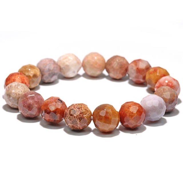 〔K1999-10m〕超かわいい 約10-11mm フォッシルコーラル カット ブレスレット 化石珊瑚 Fossil coral