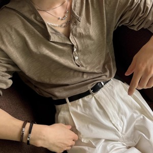 ベーシックヘンリーネックロングTシャツ　0829