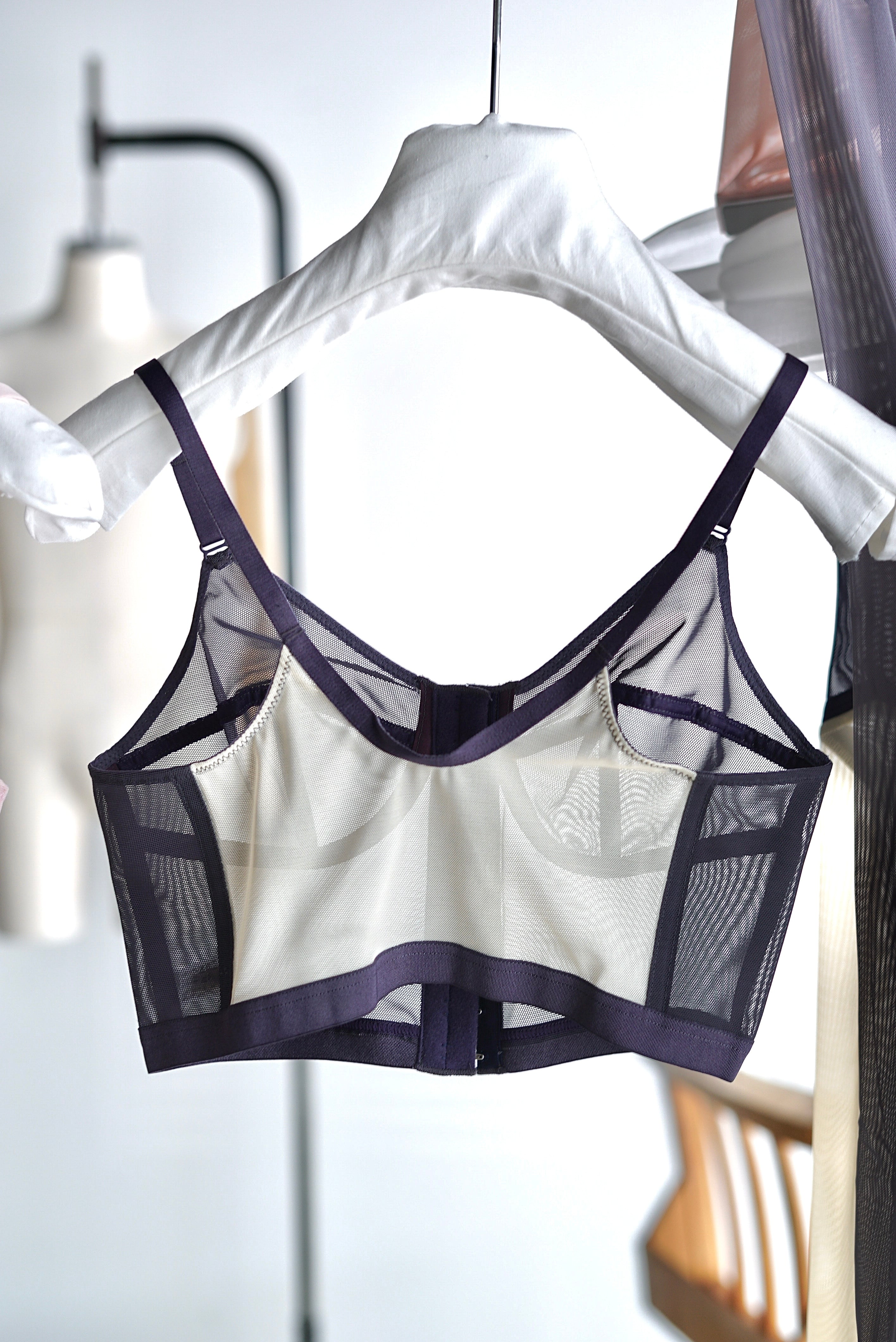 OVERNEATH / NET×BUSTIER (Bustier / 036N) ( Dusty Pink×Grey , Navy