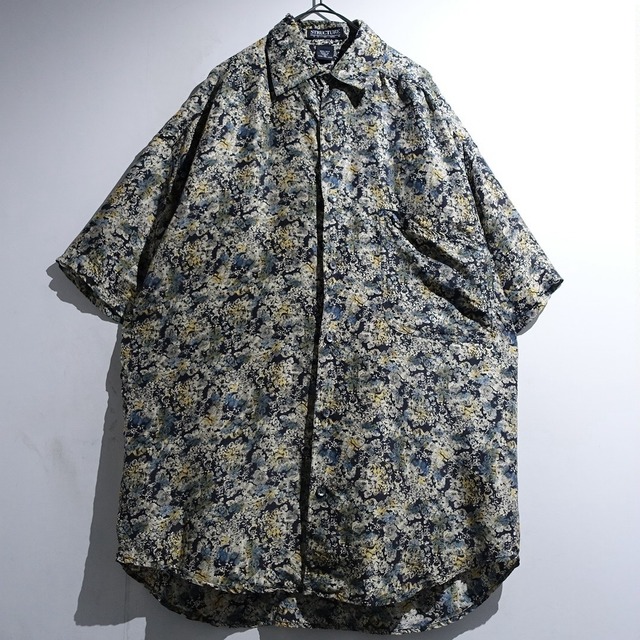 90s "STRUCTURE" Multicolor Flower Pattern Design Silk S/S Shirt