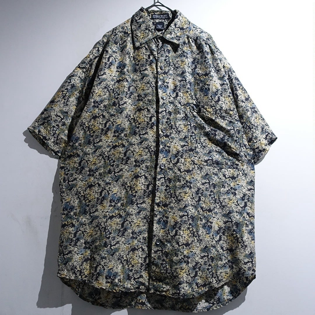 90s "STRUCTURE" Multicolor Flower Pattern Design Silk S/S Shirt