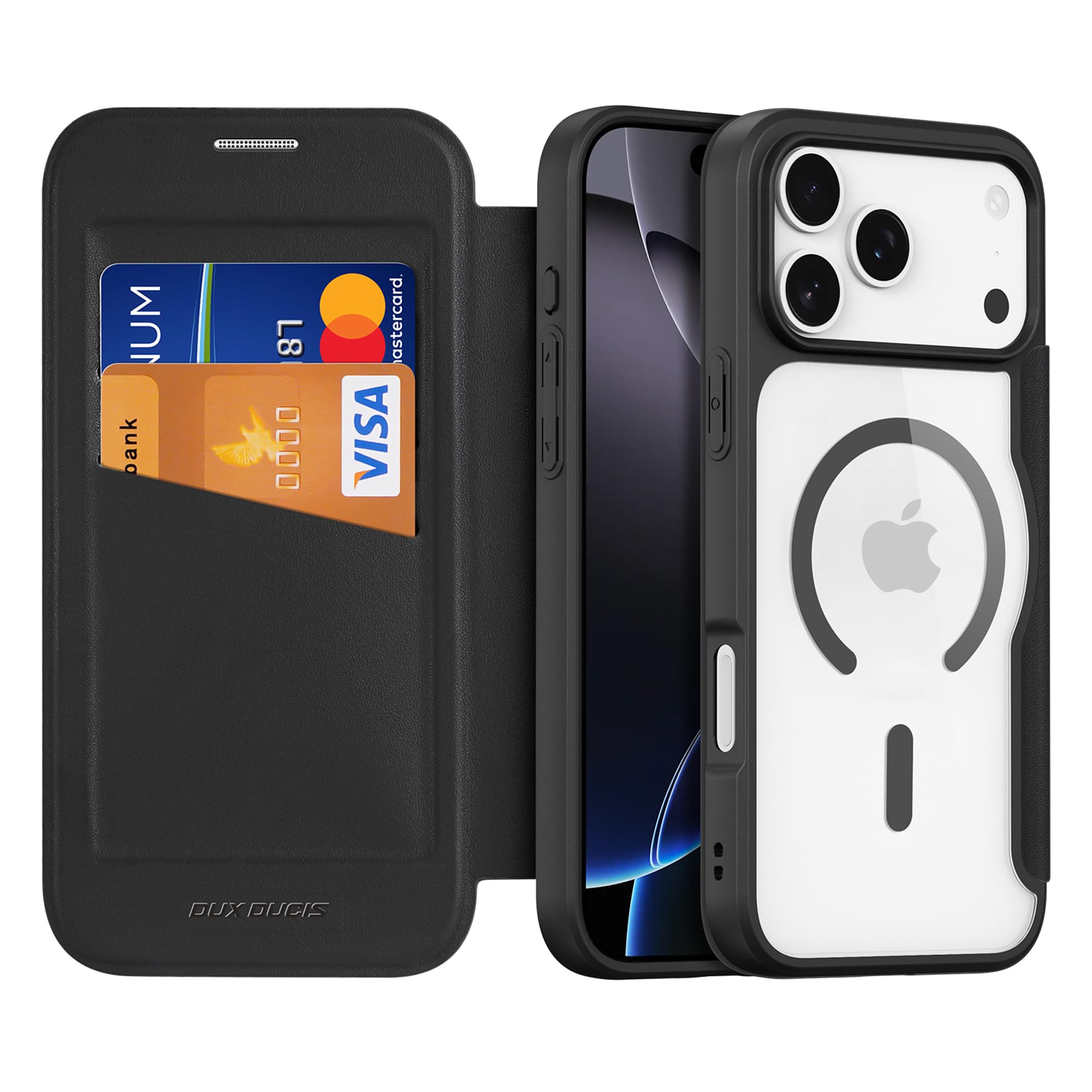 NODALA iPhone 18 Pro/iPhone 17 Pro 兼用 ケース 手帳型 MagSafe対応 カード収納 背面クリア ブラック
