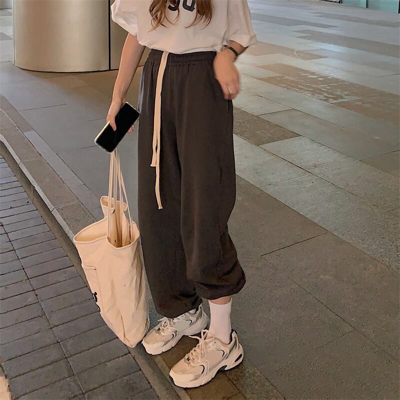 ウェストワイドレッグパンツ オータムルーズカジュアルソリッド カラー薄手 秋物 ワイドパンツ ソリッドカラー YY-ファッション87759207446