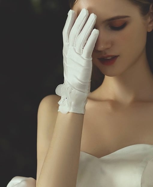 サテンフラワーショートウェディンググローブ【GL2511-03】