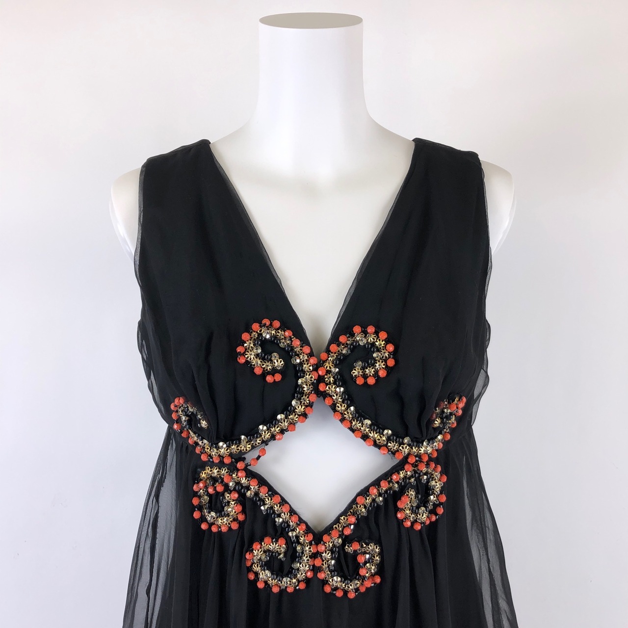 古着】パーティードレス デザインワンピース ビーズ シースルー  