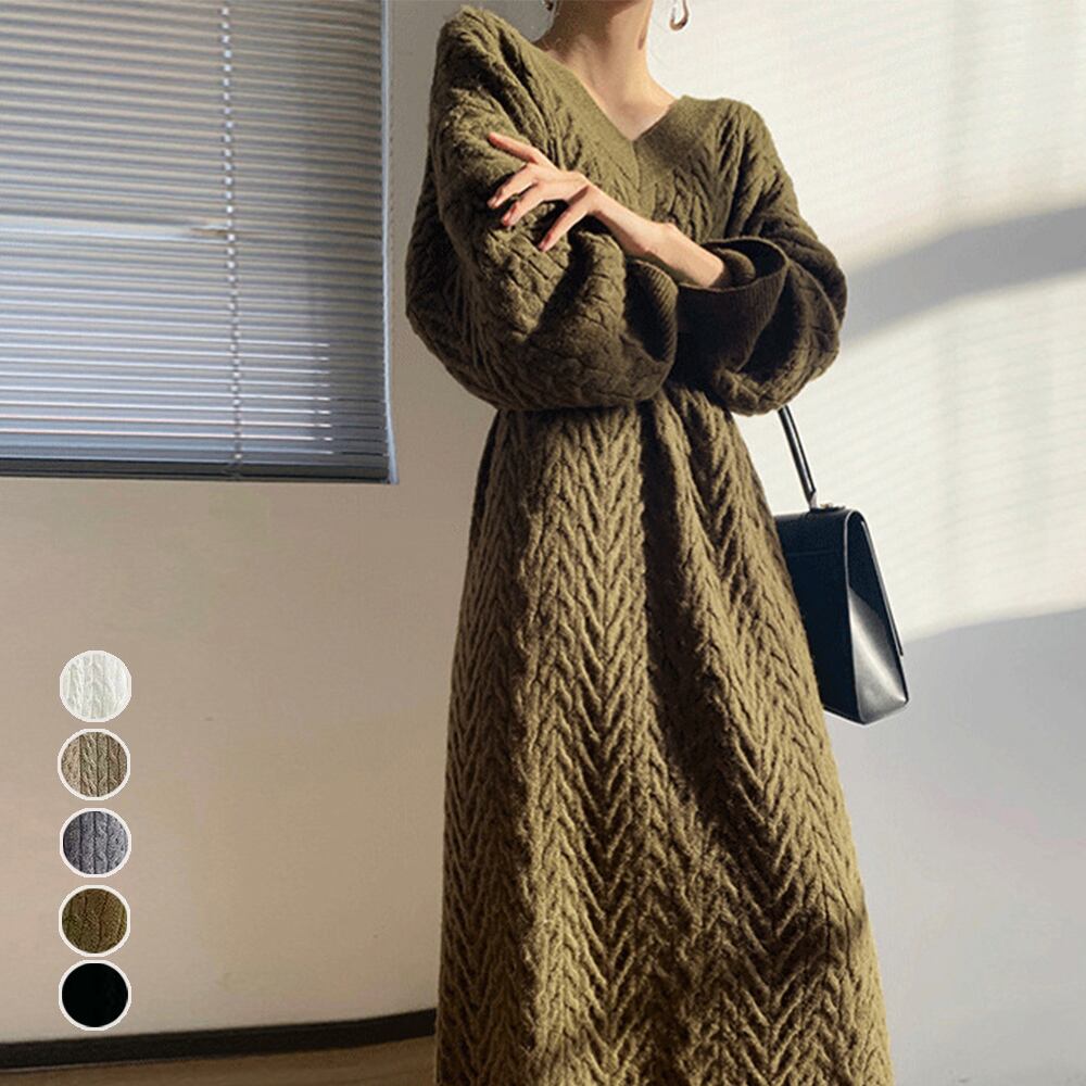ニットワンピース 長袖 レディース 秋冬