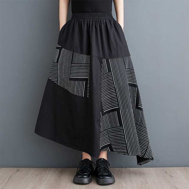 切り替え柄 アシンメトリー スカート  00130