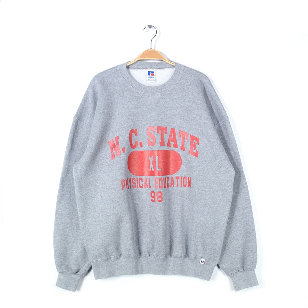 90s ラッセル USA製 美品 ヴィンテージスウェット 4段プリント カプセル カレッジ N.C.STATE RUSSELL ATHLETIC メンズXL 古着 @CF0894