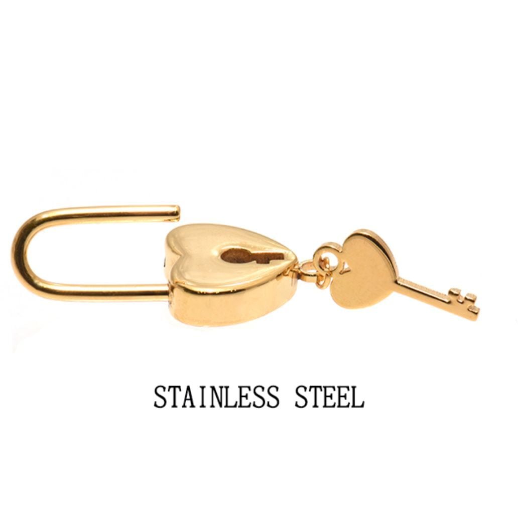 16G 14G ゴールド ハート 南京錠 ＆ 鍵 チャーム付 揺れるピアス