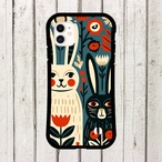受注生産 iPhoneケース 白猫と黒猫の民芸柄｜猫モチーフ FMSY046A