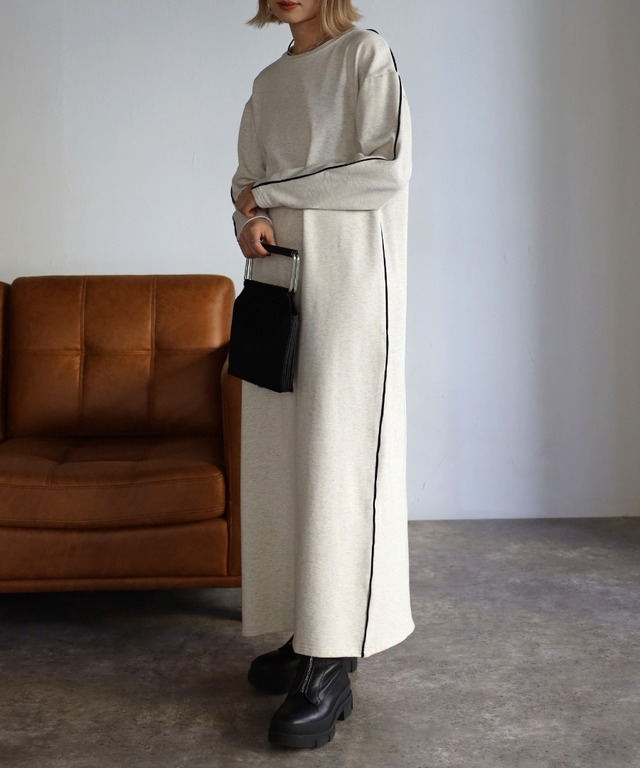 配色パイピングスウェットワンピース