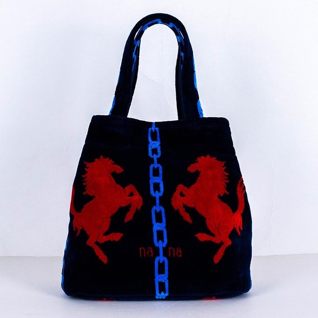 バッグ　横浜ナナ NANA　タウンバッグ　ホース柄　紺アカブルー　nn-twn10-A