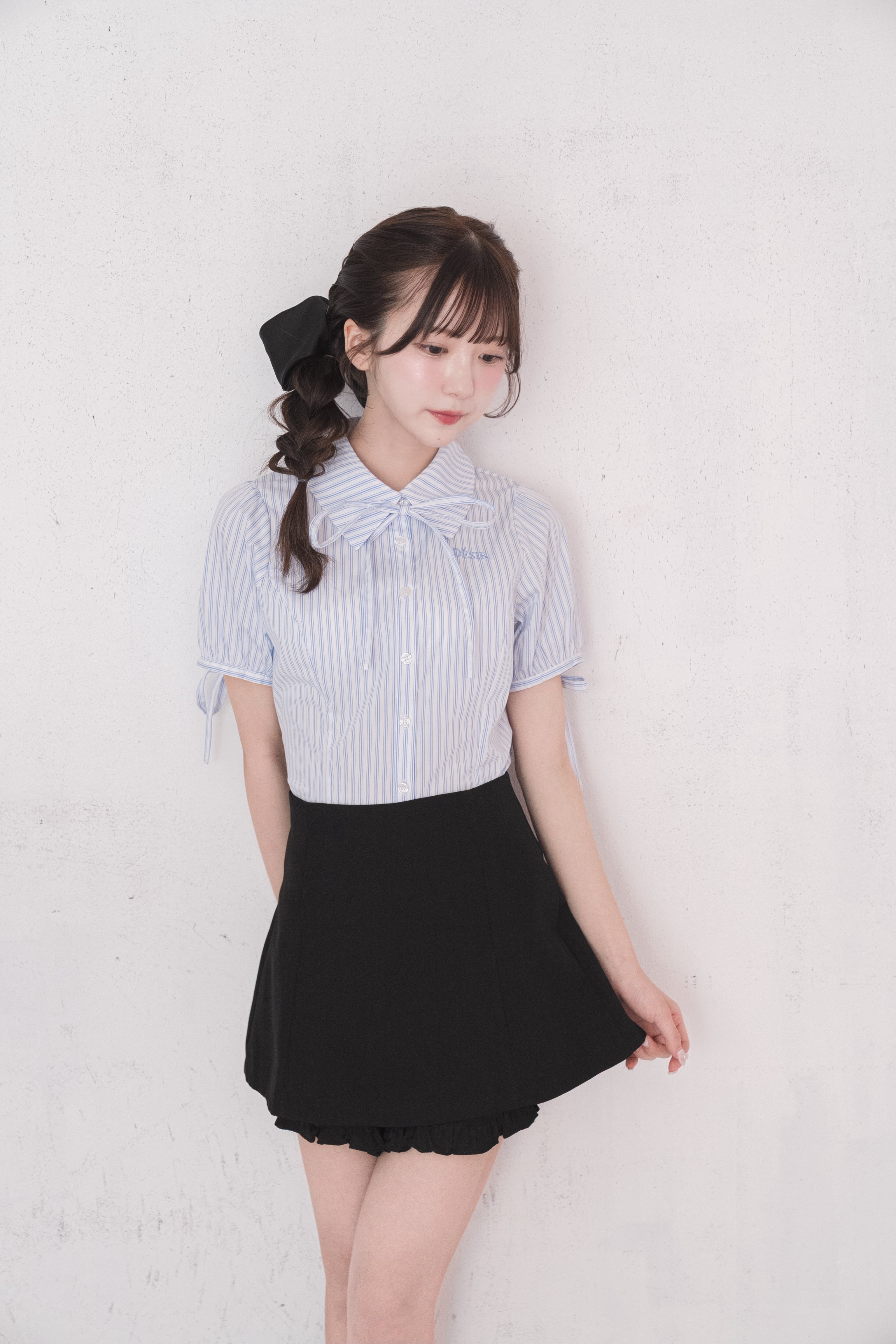 puff sleeve ribbon blouse(blue) | Désir et Raison