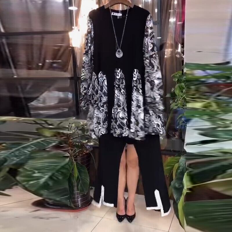 ファットシスター2020新しい秋の服とファット増加カラーマッチングTシャツ女性ルーズウエスタンスタイルプラスサイズ女性のトップトレンド ミックスインファッション92397982681