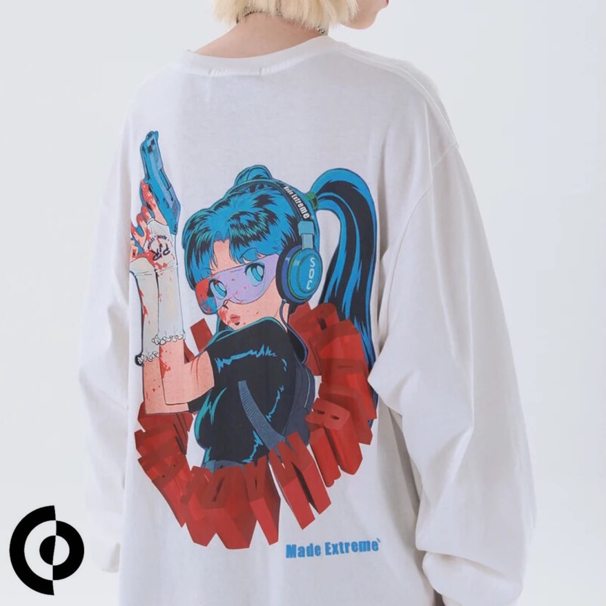 【 ガール × スナイパー 】サブカル アニメ柄 / ロンT ロングTシャツ 長袖 白 /トップス メンズ 【 M L XL XXL 程度  】オーバーサイズ ゆったり / 派手 奇抜 / 原宿 オタク ストリート 韓国 かわいい / 新品【 秋物 冬物 】