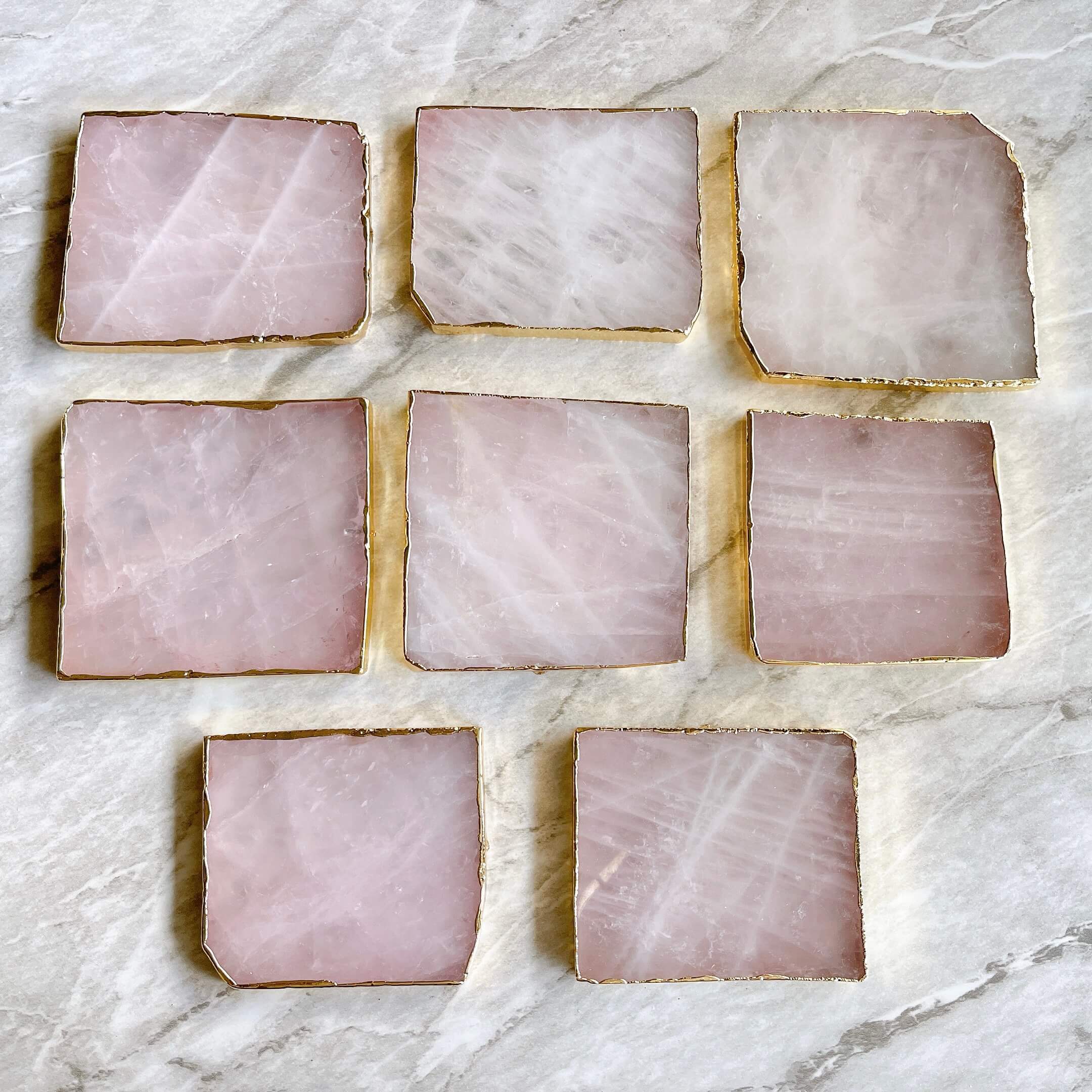 水晶　ローズクォーツ　コースター７枚セット　天然石 Amazon｜天然石コースター パワーストーン ローズクォーツ 水晶