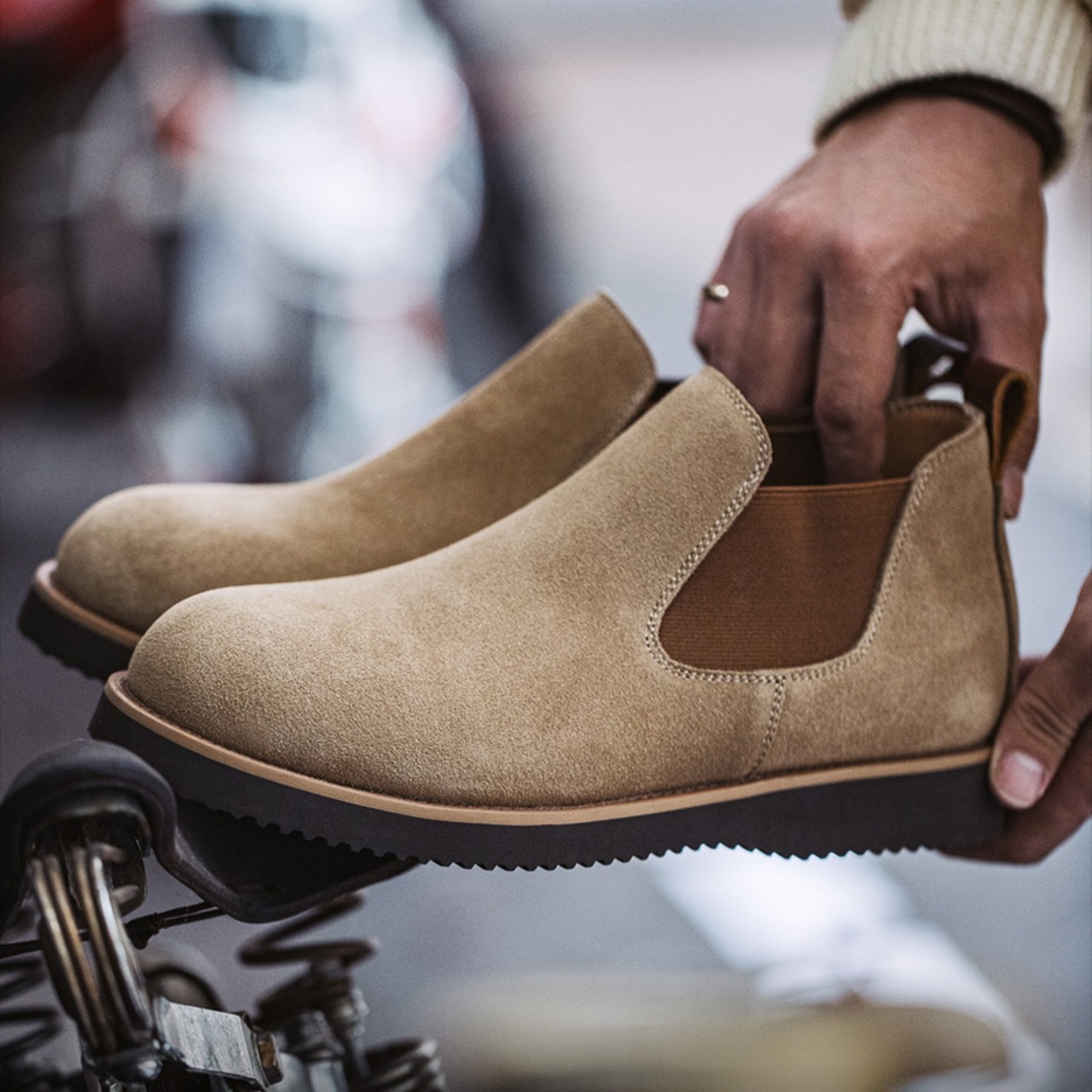 Suede Leather Side Gore Boots Flat Sole ◇H0182