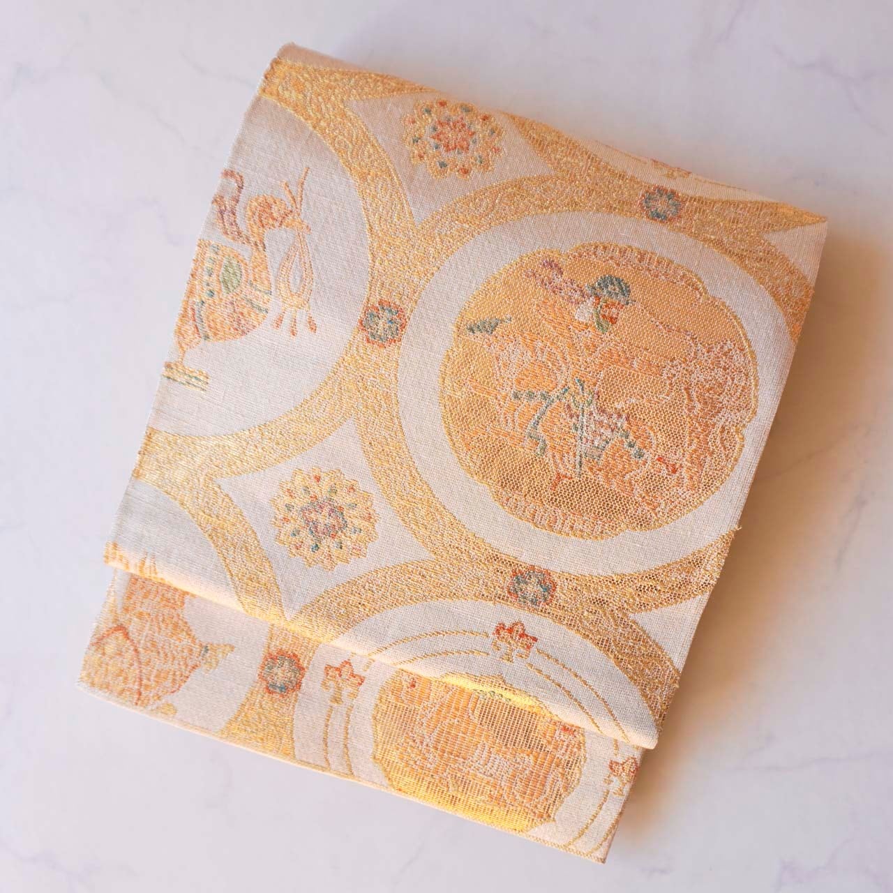 【ふくろ帯】山口美術 生成り地 純金 竹屋町裂 スキタイ狩猟文 ふくろ帯