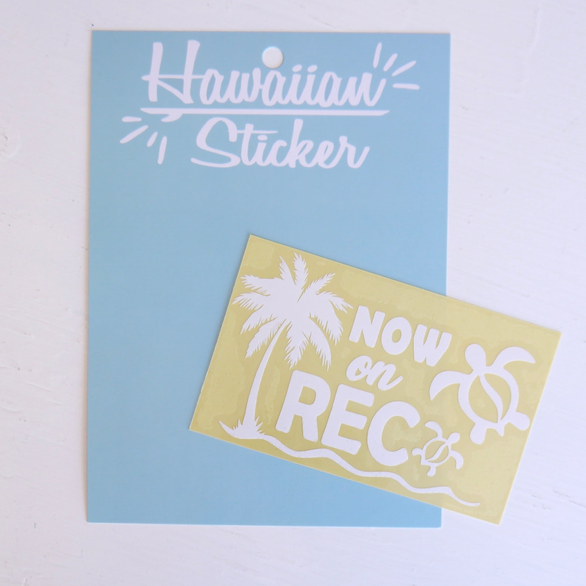 ★ハワイアン 雑貨★ NOW on REC/ドライブレコーダー/録画中ステッカー/ホヌドライブ/転写 ステッカー/パームツリー<ホワイト>